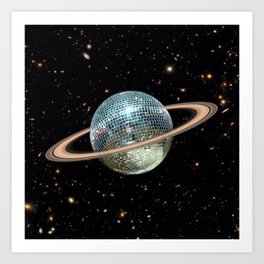Saturn Disco II Art Print | Extra, Galaxy, Surreal, Retro, Surrealism, Curated, Disco, Collage, Ball, Fun 