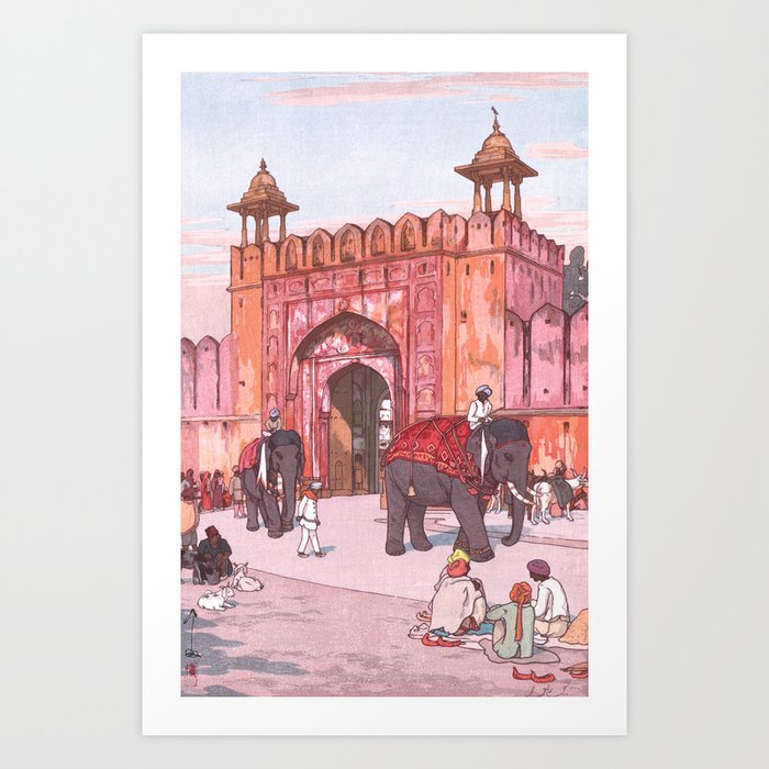 Ajmer Gate, Jaipur by Yoshida Hiroshi - Japanese Vintage Ukiyo-e Woodblock Painting Art Print