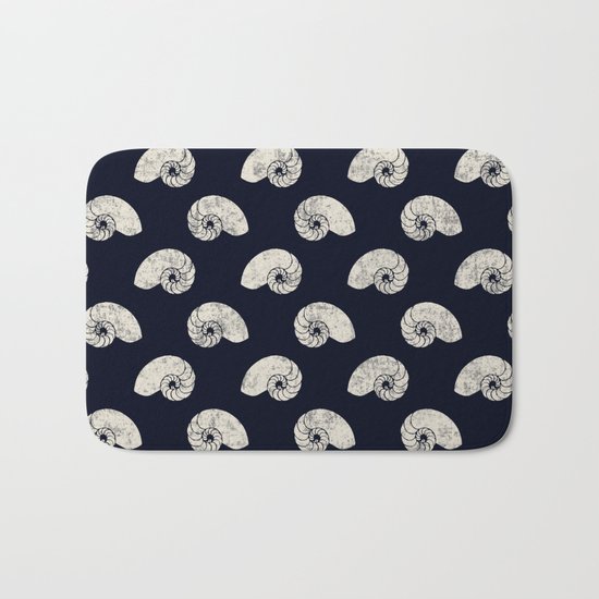 Navy blue maritime sea shell pattern Bath Mat