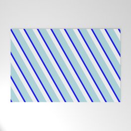 [ Thumbnail: Powder Blue, Blue & White Colored Pattern of Stripes Welcome Mat ]
