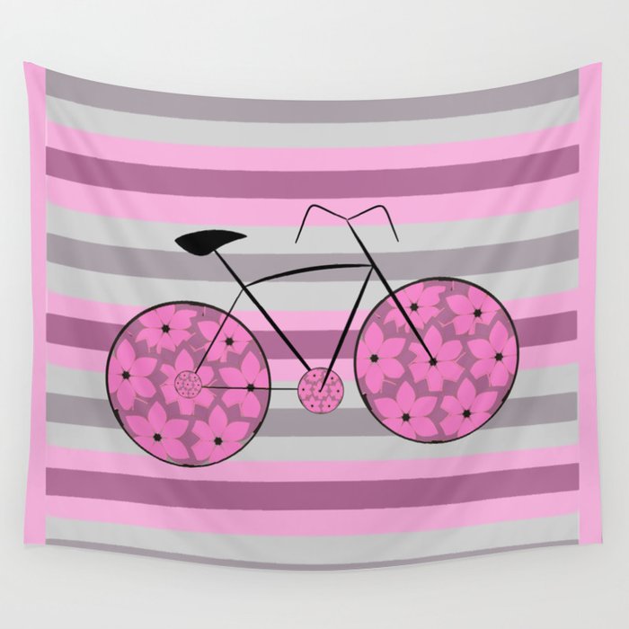 Floral ride in stripes Wall Tapestry