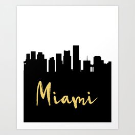 MIAMI FLORIDA DESIGNER SILHOUETTE SKYLINE ART Art Print