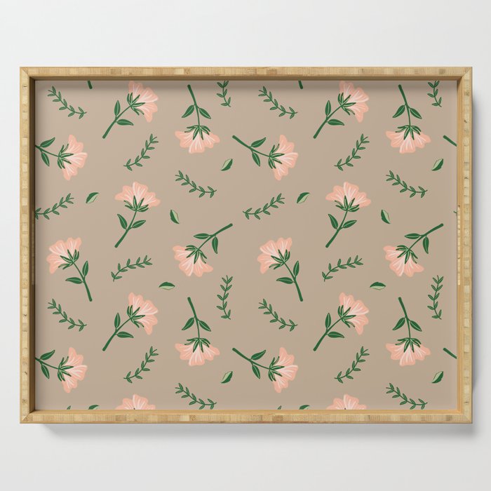 Tan Floral Pattern Serving Tray