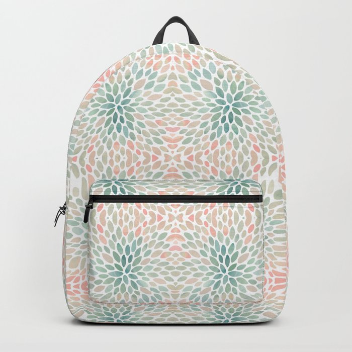 Floral Bloom, Abstract Watercolor, Coral, Peach, Green, Floral Prints Backpack