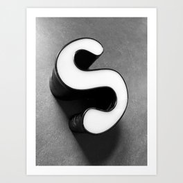 Vintage 3D sign letter S. Photo art. Black and white colored. Art Print