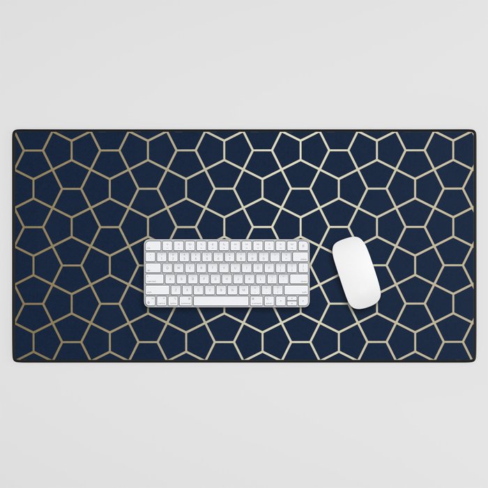 Abstract Geometric Pattern, Navy Blue and Gold Desk Mat