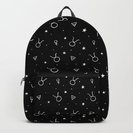 Taurus Pattern Backpack | Witchy, Birthday, Black And White, Celestial, Symbol, Drawing, Signs, Earth, April, Pattern 