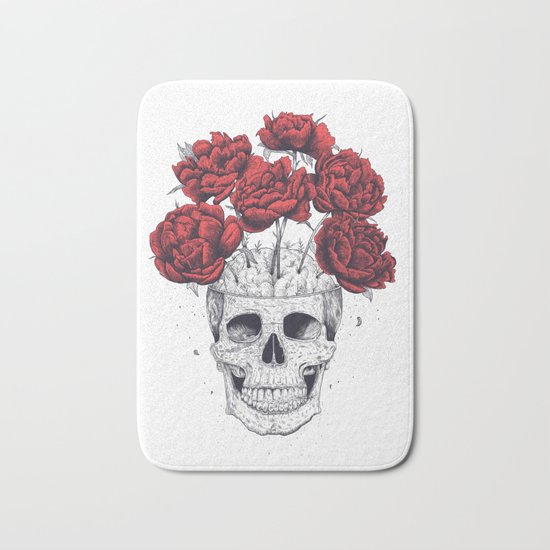 Skull with peonies Bath Mat