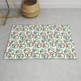 POODLES celebrate CHRISTMAS with a blue ribbon Rug