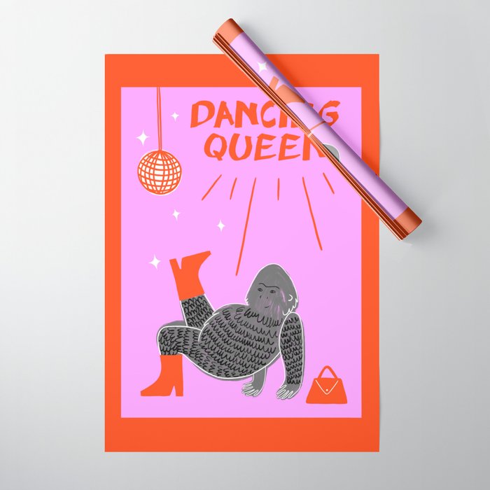 Dancing Queen Disco Gorilla Print Wrapping Paper