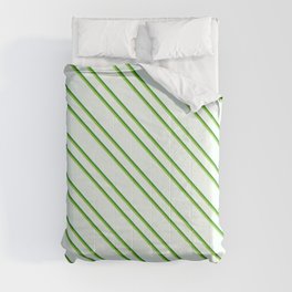 [ Thumbnail: Mint Cream, Forest Green, and Green Colored Striped/Lined Pattern Comforter ]