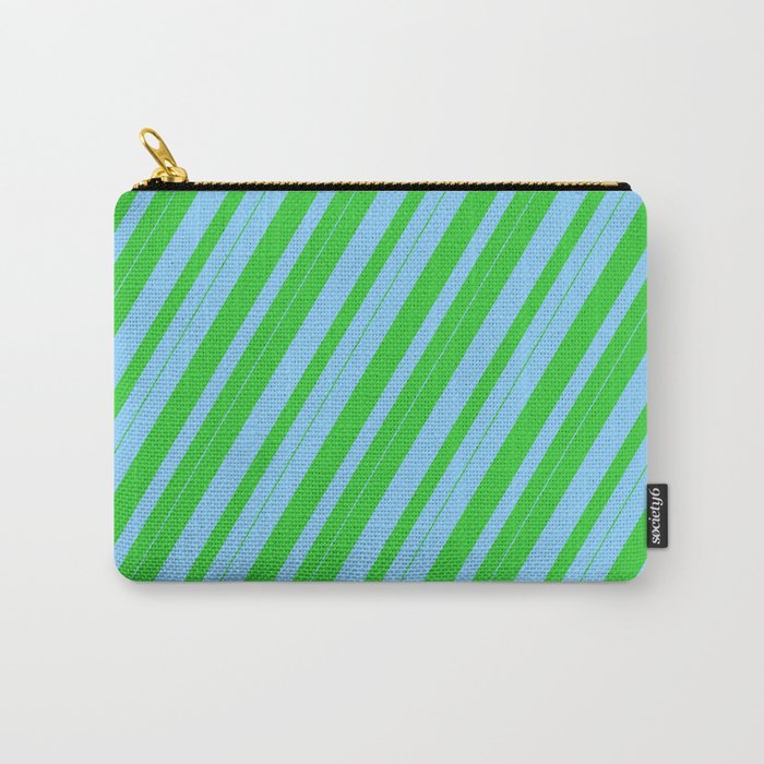 Light Sky Blue & Lime Green Colored Lines Pattern Carry-All Pouch