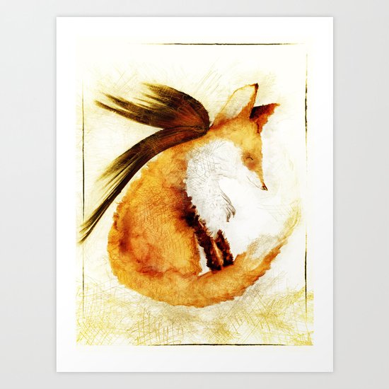 Winged Fox Sleeping Art Print