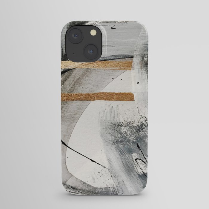 Armor [7]: a bold minimal abstract mixed media piece in gold, black and white iPhone Case