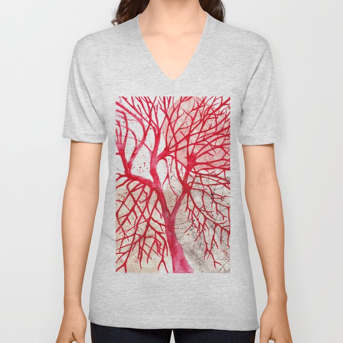 Magenta tree, watercolor landscape V Neck T Shirt