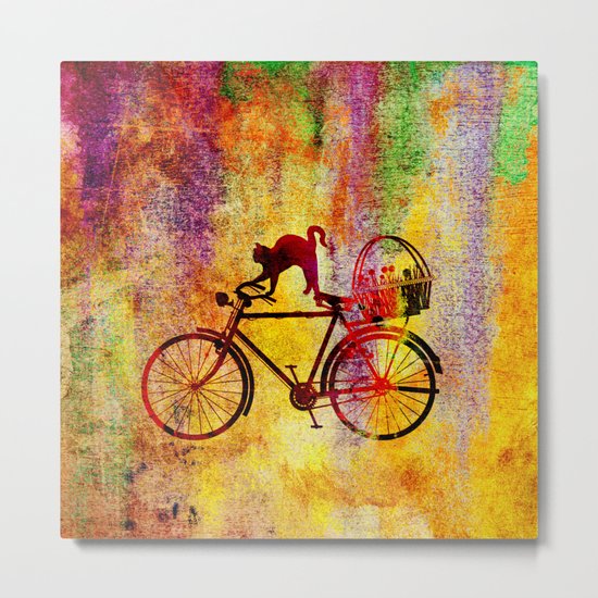 Cat and Bicycle Metal Print
