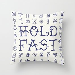 Uncle Knuckles - Hold Fast - Navy on Off White Throw Pillow