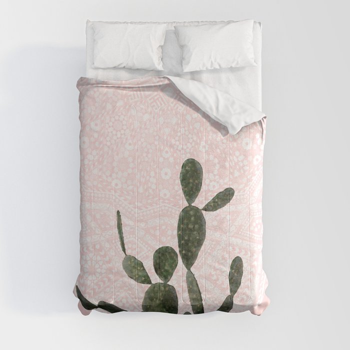 Cactus on Pink and Persian Mosaic Wall Comforter
