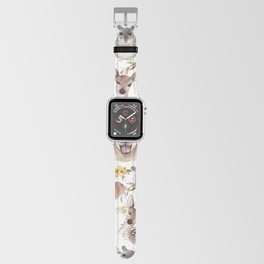 Watercolor black white brown forest animals green foliage floral  Apple Watch Band