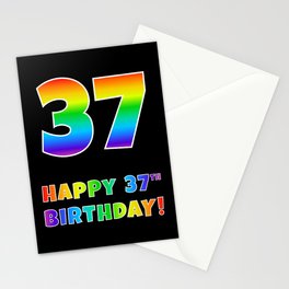 [ Thumbnail: HAPPY 37TH BIRTHDAY - Multicolored Rainbow Spectrum Gradient Stationery Cards ]