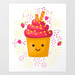 Cute cupcake character Art Print | Drawing, Digital, Child, Emoji, Cupcake, Adorable, Cute, Graphicdesign, Kawaii, Character 