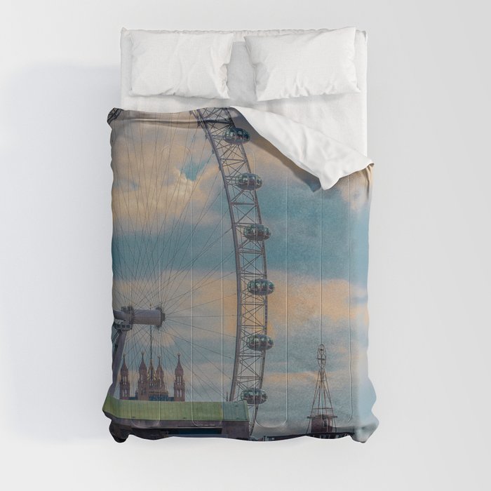 Great Britain Photography - London Eye And Big Ben In The Evening Comforter