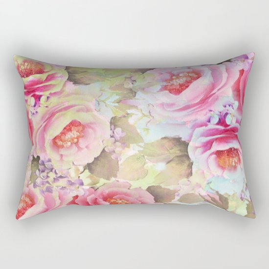 floral in soft pink,blue and green Rectangular Pillow