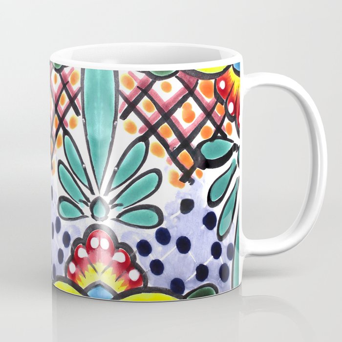 Colorful Talavera, Yellow Accent, Large, Mexican Tile Design Coffee Mug