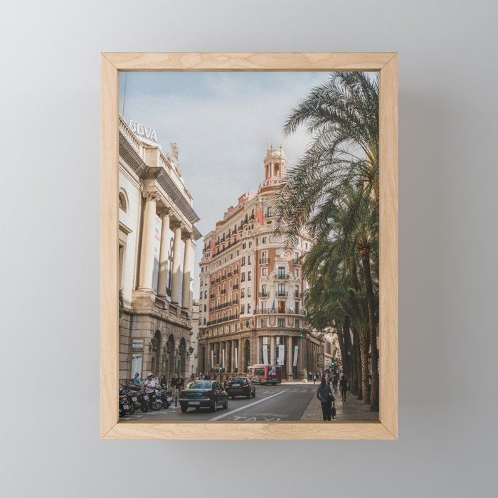 Street Scene of Pink Building in Valencia, Spain Framed Mini Art Print