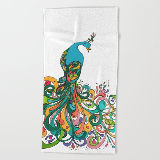 peacock for autumn Beach Towel