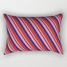 [ Thumbnail: Light Coral, Midnight Blue, and Red Colored Stripes/Lines Pattern Rectangular Pillow ]