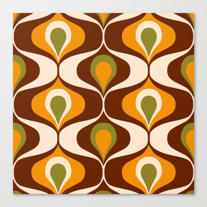 Retro 70s ovals op-art pattern brown, orange Canvas Print