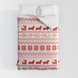 Love, Joy, Peace, Corgis | Humorous Dogs Christmas Pattern Comforter