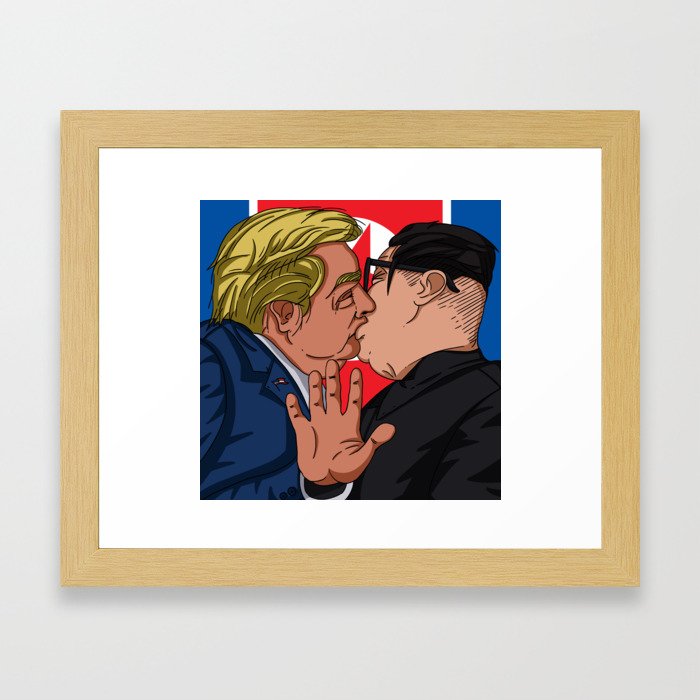 Kiss Trump and Kim Jong Un Framed Art Print