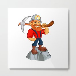 miner funny with pick.Prospector cartoon Metal Print