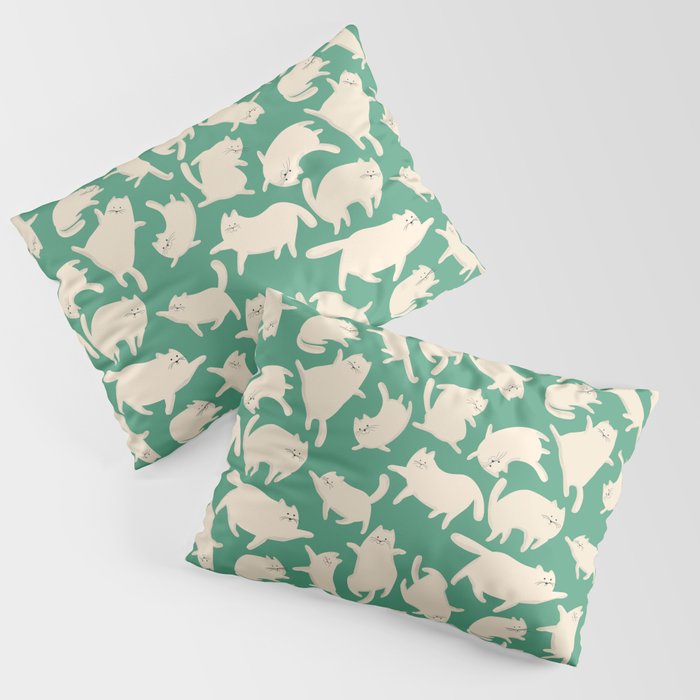 White Silly Cats Pattern Pillow Sham