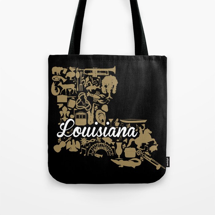 New Orleans Saints Louisiana Landmark State - Black and Gold Who Dat Theme Tote Bag