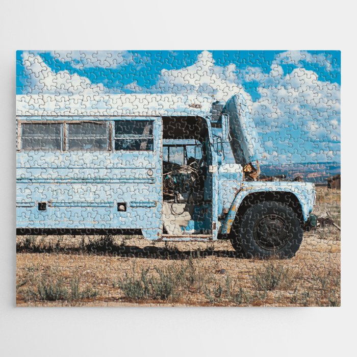 Blue Bluebird Bus - Utah Desert Jigsaw Puzzle