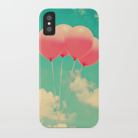 Balloons in the sky (pink ballons in retro blue sky) iPhone Case