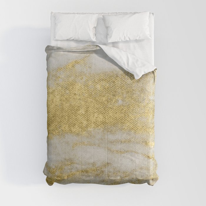Marble - Glittery Gold Marble and White Pattern Comforter