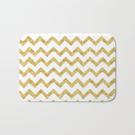 Chevron Gold And White Bath Mat