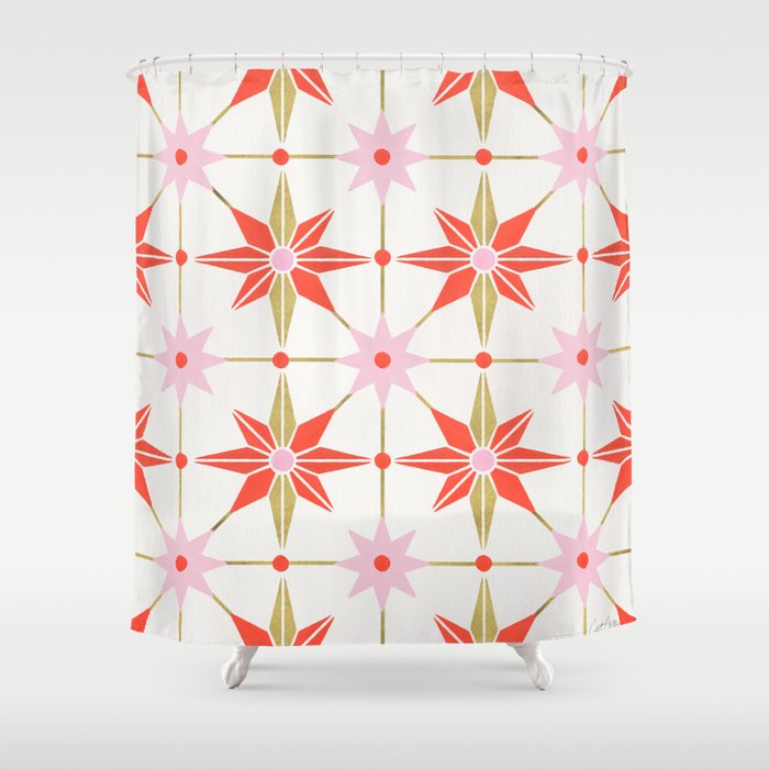 Starburst Mosaic – Coral & Gold Palette Shower Curtain