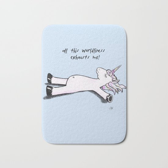 exhausted unicorn (blue) Bath Mat
