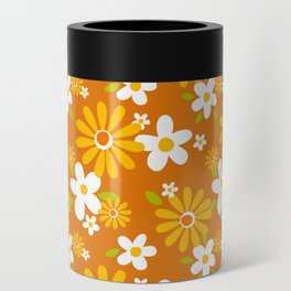 Cute 60s 70s retro flower pattern Can Cooler