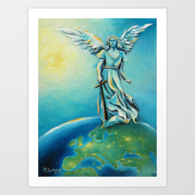 Archangel Michael Hand Painted Angel Art Art Print By
