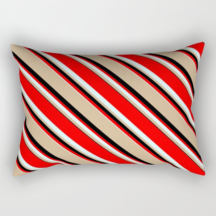 Red, Light Cyan, Tan, and Black Colored Lines/Stripes Pattern Rectangular Pillow