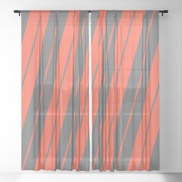 [ Thumbnail: Dim Gray and Red Colored Striped Pattern Sheer Curtain ]