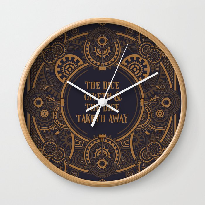 Steampunk D20 Dice Dice Giveth and Taketh Away Tabletop RPG Gaming Wall Clock