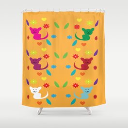 Cat and Flowers Design Shower Curtain