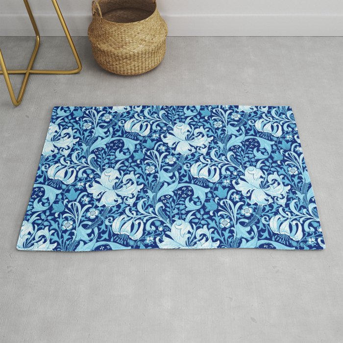 William Morris Iris and Lily, Indigo Blue and White Rug